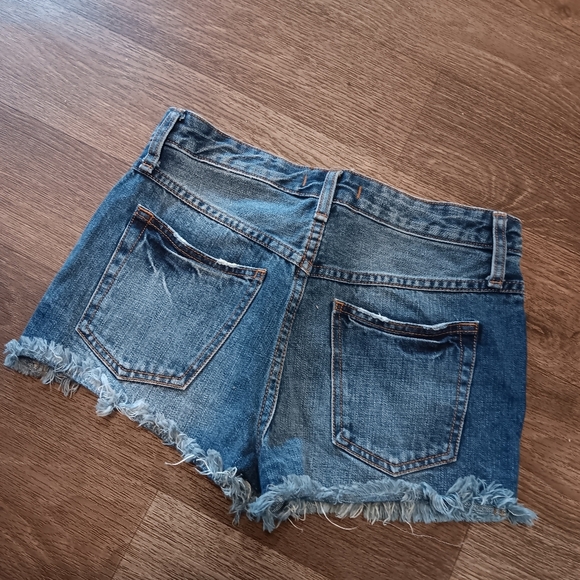 Free People Distressed Blue Jean Shorts - Picture 3 of 3